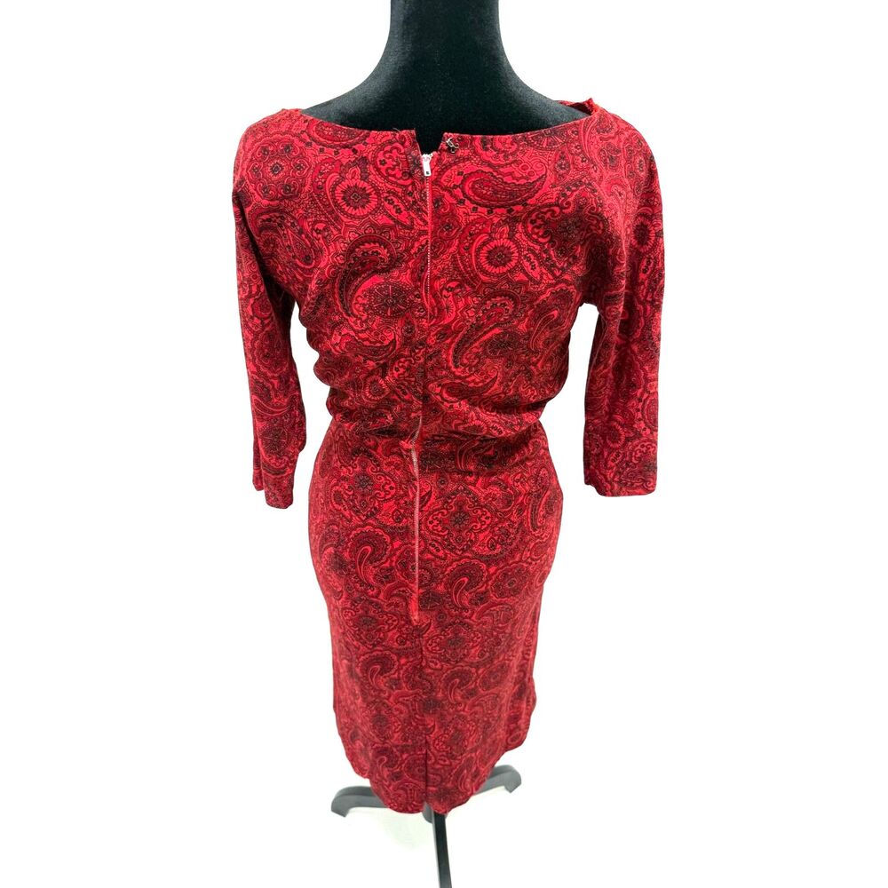 Vintage 60s paisley red pencil below knee dress - Picture 5 of 9